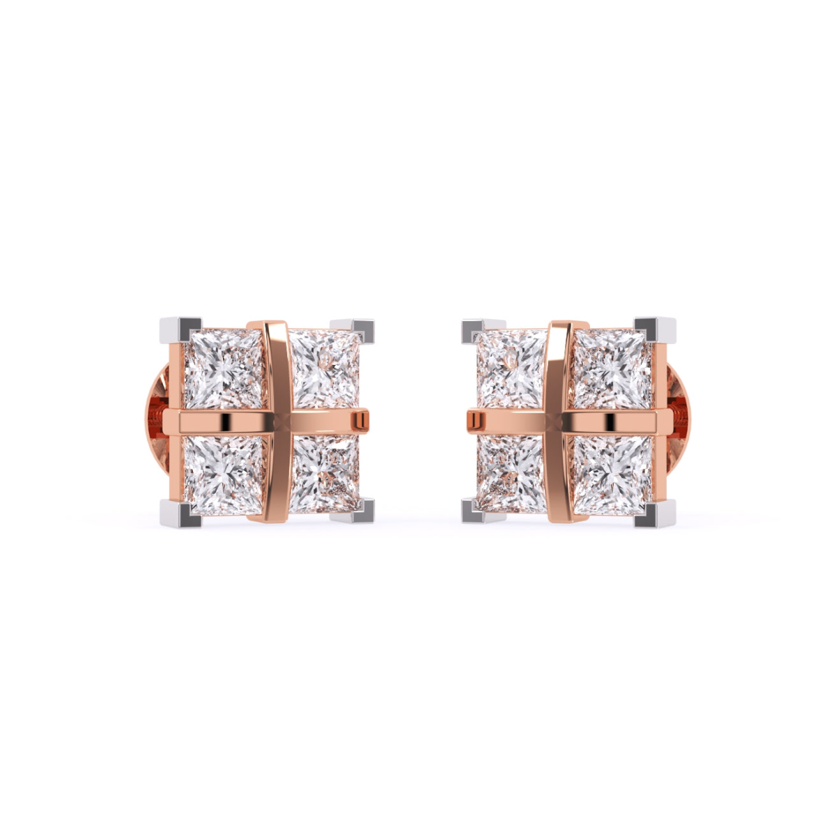 Princess Cut Quad White Lab Grown Diamond Stud Earrings